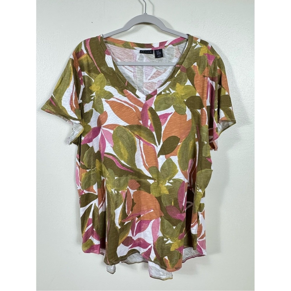 Tahari Blouse Top 2X Beach Coastal Euro Summer Bohemian Tropical